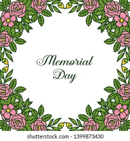 Vector illustration decor card of memorial day with art pink wreath frame hand drawn