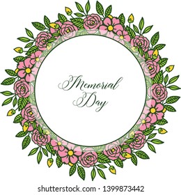 Vector illustration decor card of memorial day with art pink wreath frame hand drawn