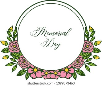 Vector illustration decor card of memorial day with art pink wreath frame hand drawn