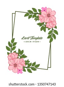 Vector illustration decor of card template with various shape pink flower frame hand drawn