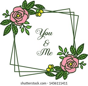 Vector illustration decor of card you and me for abstract colorful flower frames