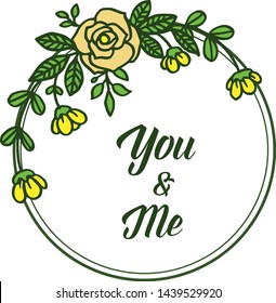 Vector illustration decor of card you and me with various elegant yellow flower frames