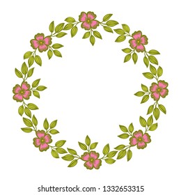 Vector illustration decor drawing pink flower frame hand drawn