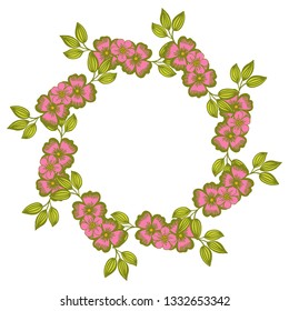 Vector illustration decor drawing pink flower frame hand drawn