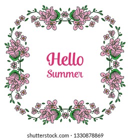Vector illustration decor frame flower with write hello summer hand drawn