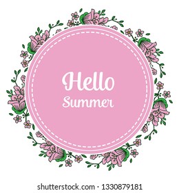 Vector illustration decor frame flower with write hello summer hand drawn