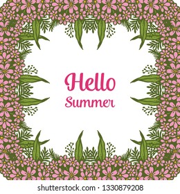 Vector illustration decor frame flower with write hello summer hand drawn