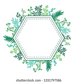 Vector illustration decor green leaf flower frame elegant for card hand drawn