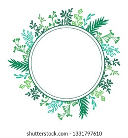 Vector illustration decor green leaf flower frame elegant for card hand drawn