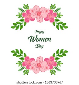 Vector illustration decor of happy women day with various ornate of pink flower frame hand drawn