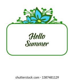 Vector illustration decor hello summer for blue wreath frames bloom