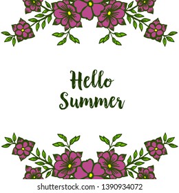 Vector illustration decor hello summer with ornate of purple flower frame
