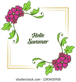 Vector illustration decor hello summer with pattern art frame wreath hand drawn