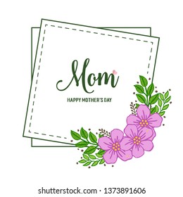 Vector illustration decor purple flower frame with letter best mom hand drawn