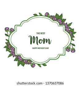 Vector illustration decor purple rose flower frame with best mom hand drawn
