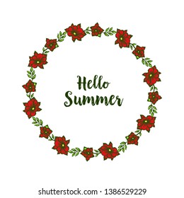 Vector illustration decor red wreath frame with invitation card hello summer