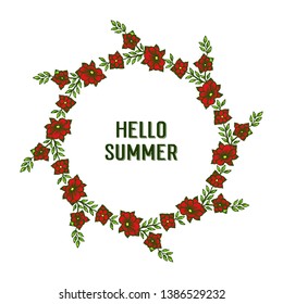 Vector illustration decor red wreath frame with invitation card hello summer