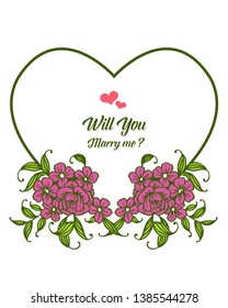 Vector illustration decor will you marry me with beauty purple wreath frame