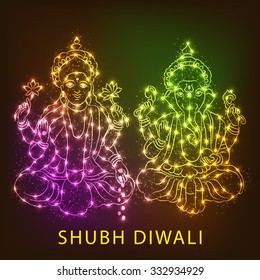 Vector Illustration of decorated background for diwali with Lord of Ganesha and Godess of Lakshami.