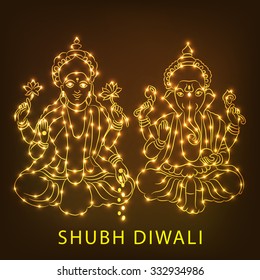 Vector Illustration of decorated background for diwali with Lord of Ganesha and Godess of Lakshami.