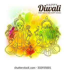 Vector Illustration of decorated background for diwali with Lord of Ganesha and Godess of Lakshami.