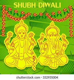Vector Illustration of decorated background for diwali with Lord of Ganesha and Godess of Lakshami.