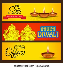 Vector Illustration of decorated background for diwali with Lord of Ganesha and Godess of Lakshami.