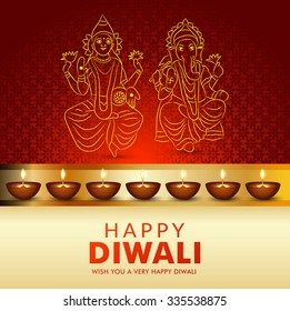 Vector Illustration of decorated background for diwali with Lord of Ganesha and Godess of Lakshami.