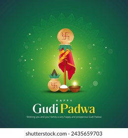 Vector illustration with decorated background of Gudi Padwa celebration of India.