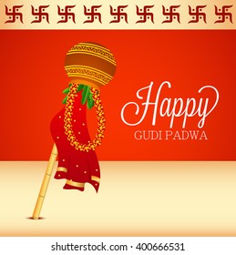 Vector illustration with decorated background of Gudi Padwa celebration of India.