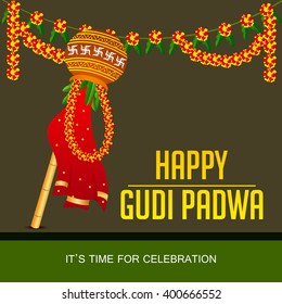 Vector illustration with decorated background of Gudi Padwa celebration of India.