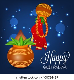 Vector illustration with decorated background of Gudi Padwa celebration of India.