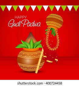 Vector illustration with decorated background of Gudi Padwa celebration of India.