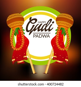 Vector illustration with decorated background of Gudi Padwa celebration of India.