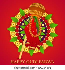 Vector illustration with decorated background of Gudi Padwa celebration of India.