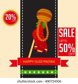 Vector illustration with decorated background of Gudi Padwa celebration of India.