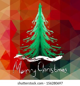 Vector illustration of decorated Christmas tree. Abstract green red greeting with Christmas tree