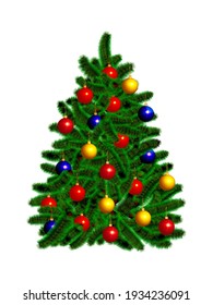 Vector illustration of decorated Christmas tree. Isolated on a white background .