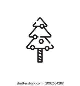 Vector illustration of decorated christmas tree in snow on white background. Green fluffy christmas pine, isolated on white background
