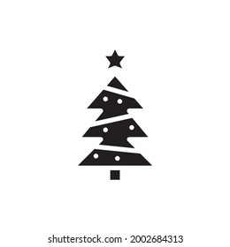Vector illustration of decorated christmas tree in snow on white background. Green fluffy christmas pine, isolated on white background