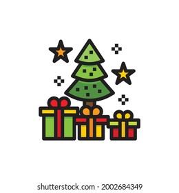 Vektorgrafik verzierter Weihnachtsbaum auf weißem Hintergrund. Grüner, floraler Weihnachtskiefer einzeln auf weißem Hintergrund