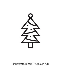 Vector illustration of decorated christmas tree in snow on white background. Green fluffy christmas pine, isolated on white background