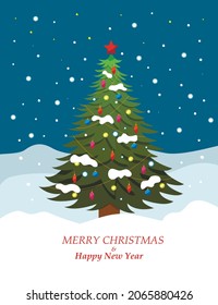 vector illustration of decorated christmas tree winter