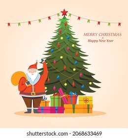 ilustración vectorial del árbol de Navidad decorado y Santa Claus