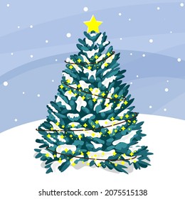 Vector illustration of a decorated Christmas tree isolated on a light background 
