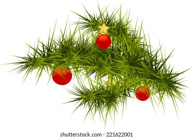 vector illustration of decorated christmas tree branch