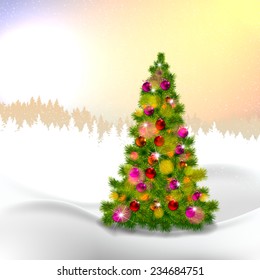 vector illustration of decorated Christmas tree realistic illustration 