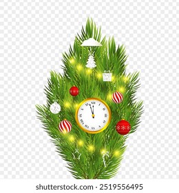 Vector illustration of decorated Christmas tree on transparent background