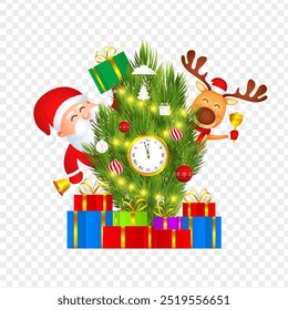 Vector illustration of decorated Christmas tree on transparent background