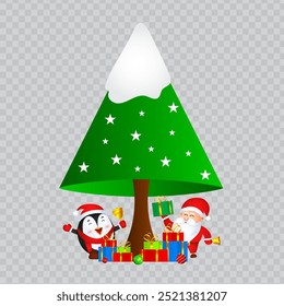 Vector illustration of decorated Christmas tree with elements on transparent background